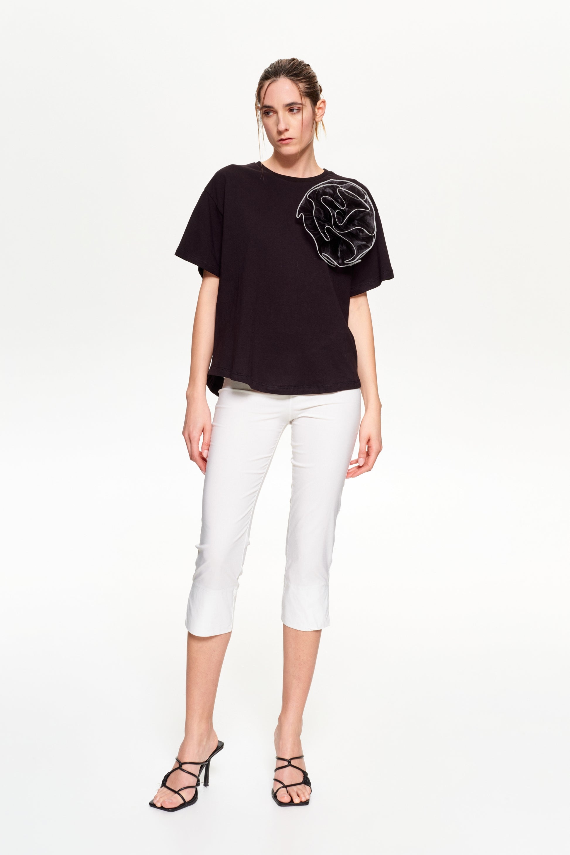 Cotton T-shirt with flower Baroc Boutique WHITE / ONE SIZE