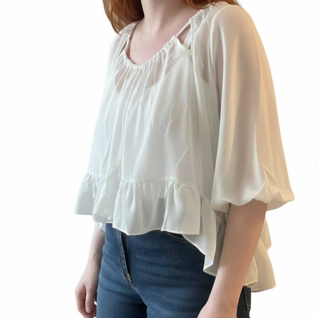 White sheer blouse with ruffle Baroc Boutique