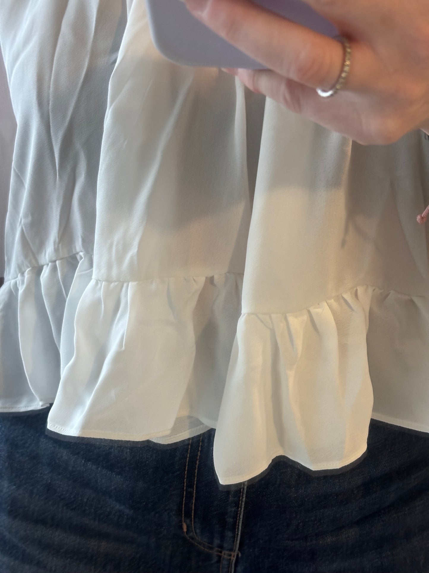 White sheer blouse with ruffle Baroc Boutique