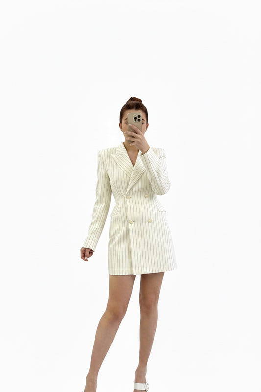 White Striped blazer dress Baroc Boutique