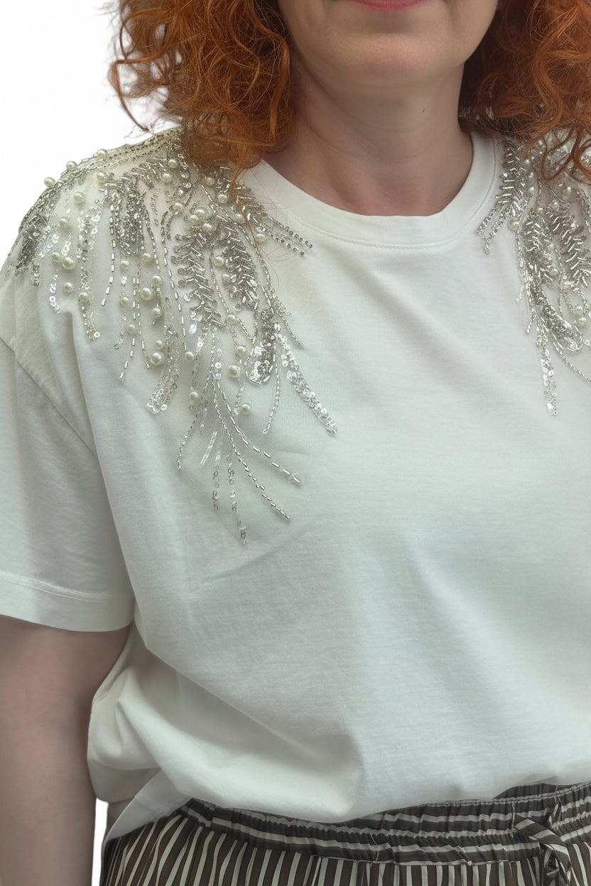 White t-shirt with embroidery Baroc Boutique