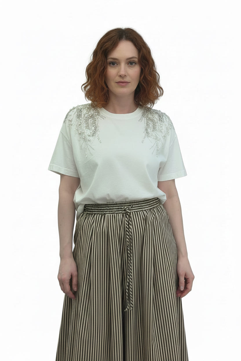 White t-shirt with embroidery Baroc Boutique