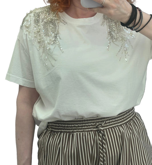 White t-shirt with embroidery Baroc Boutique