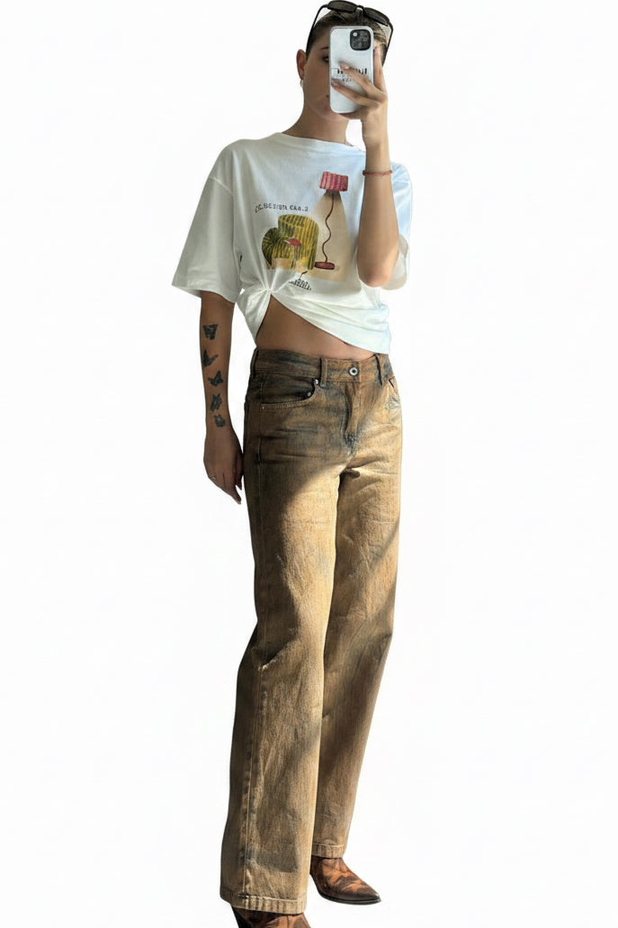 Wide-leg jeans high rise washed print effect Baroc Boutique