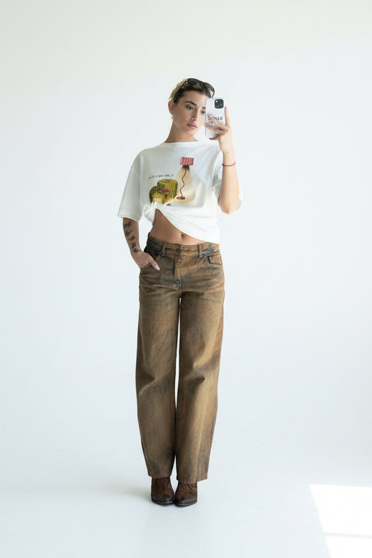 Wide-leg jeans high rise washed print effect Baroc Boutique