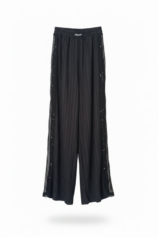 Wide leg pants with elastic band on the waist and net on the side Baroc Boutique