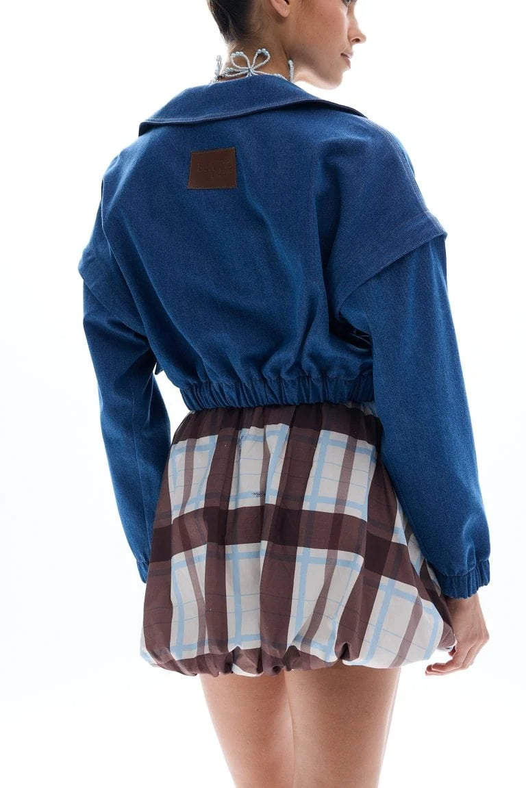 Ciel plaid balloon mini skirt with signature Baroc Boutique XS/S