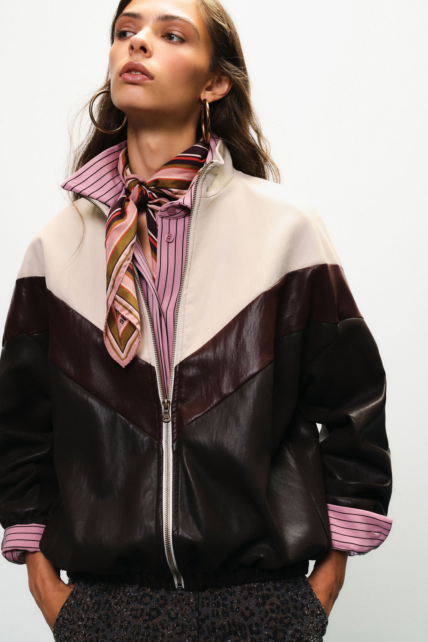 Zip-up bomber jacket with block pattern Baroc Boutique