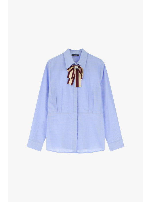 Blue shirt with jeweled bow