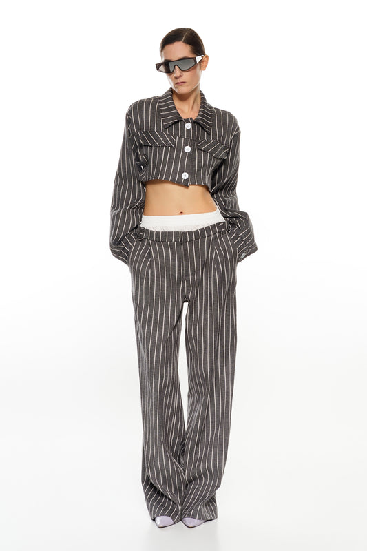 Black striped trouser and cropped shirt