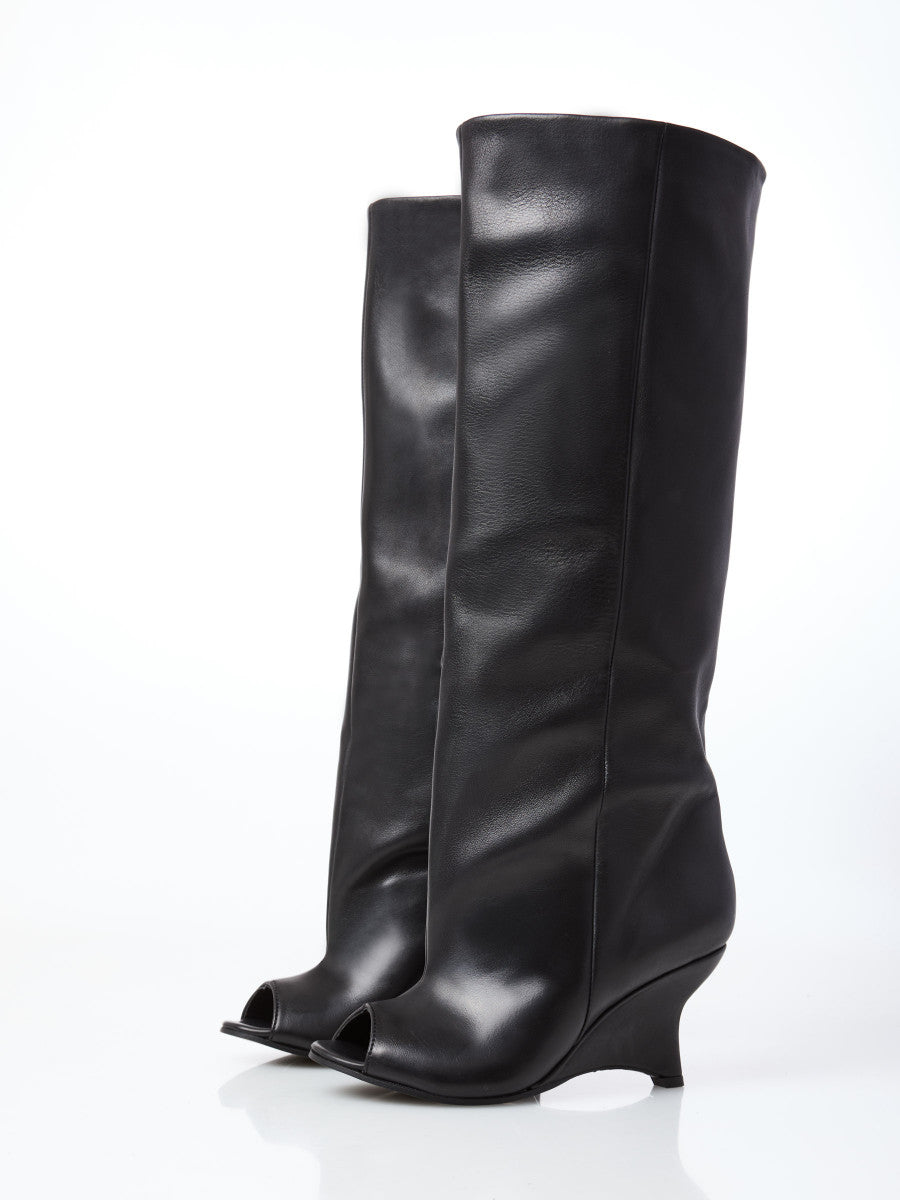 Open toe leather boot