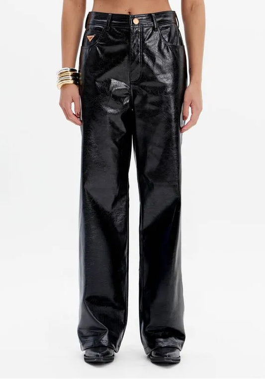 PU full length pants with mid-rise