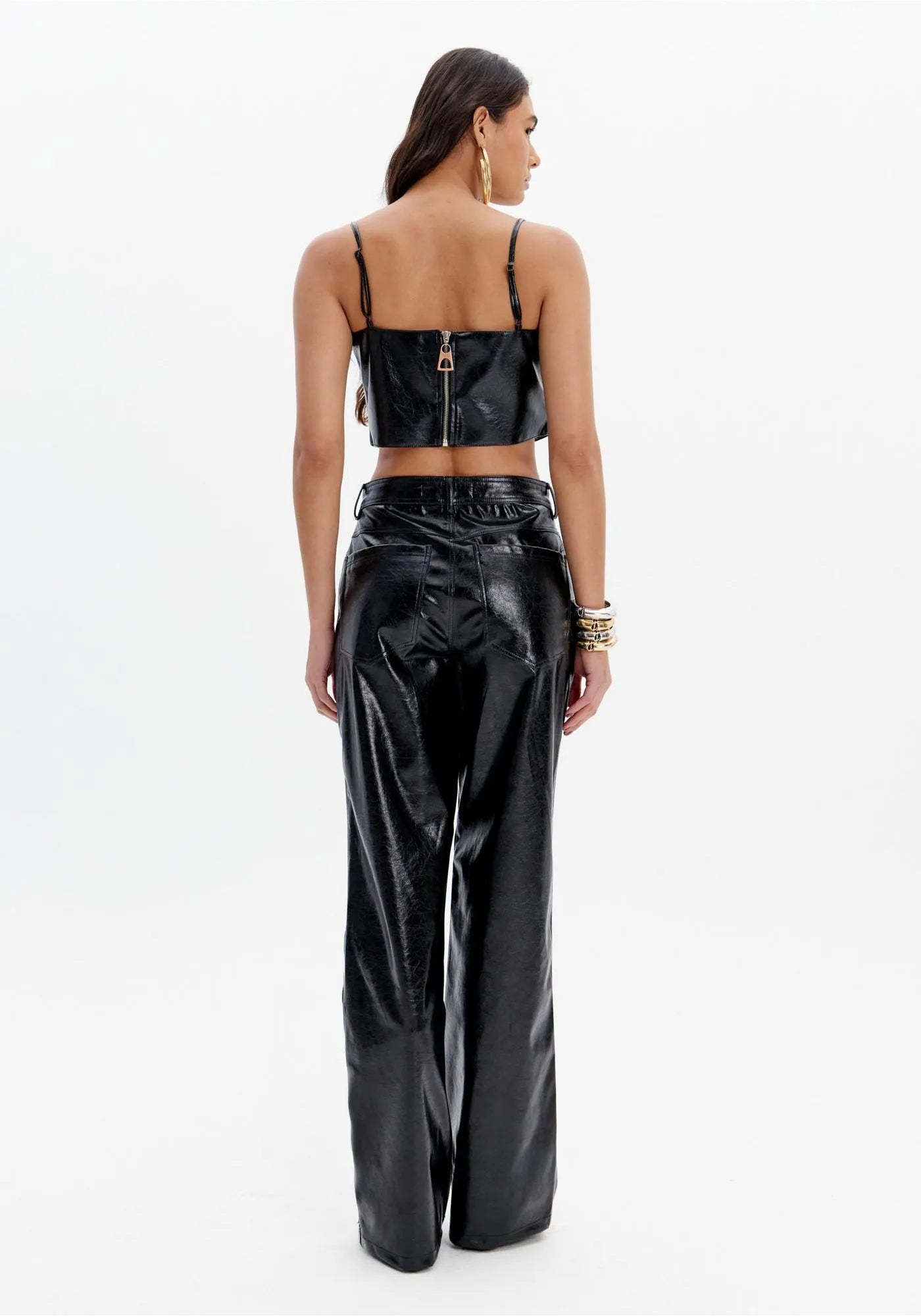 PU full length pants with mid-rise