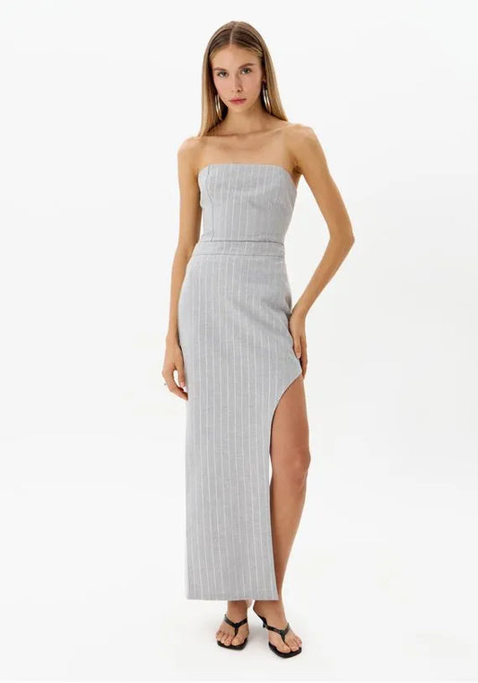 Gray striped asymmetric skirt
