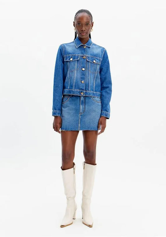 Comfort high waist jeans skirt with hem