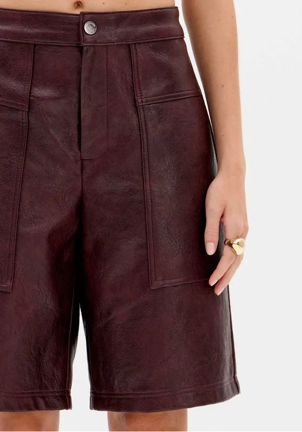 PU Leather Cargo Bermuda Shorts