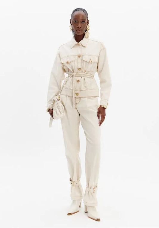 Carrot buckle hem twill pants