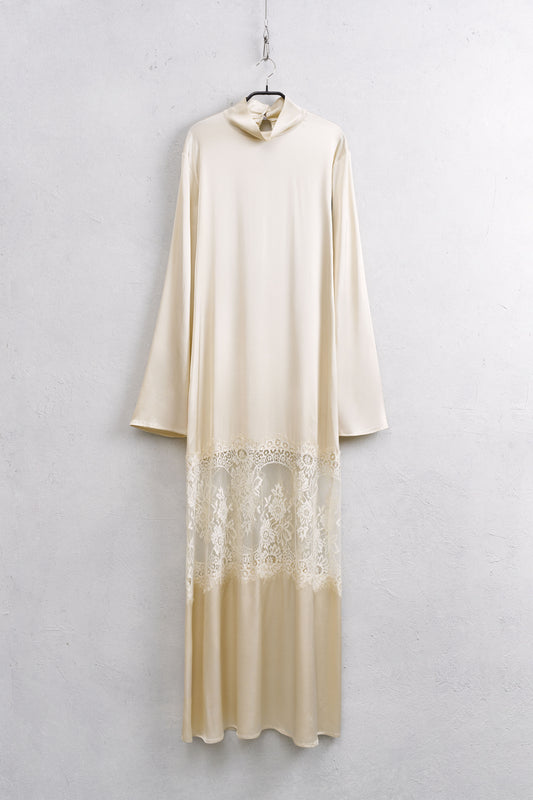 Beige satin dress with lace