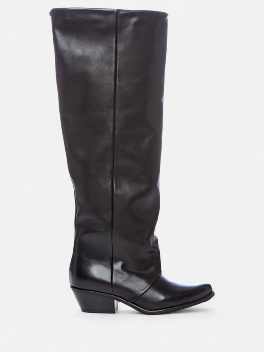 Black cowboy leather boots