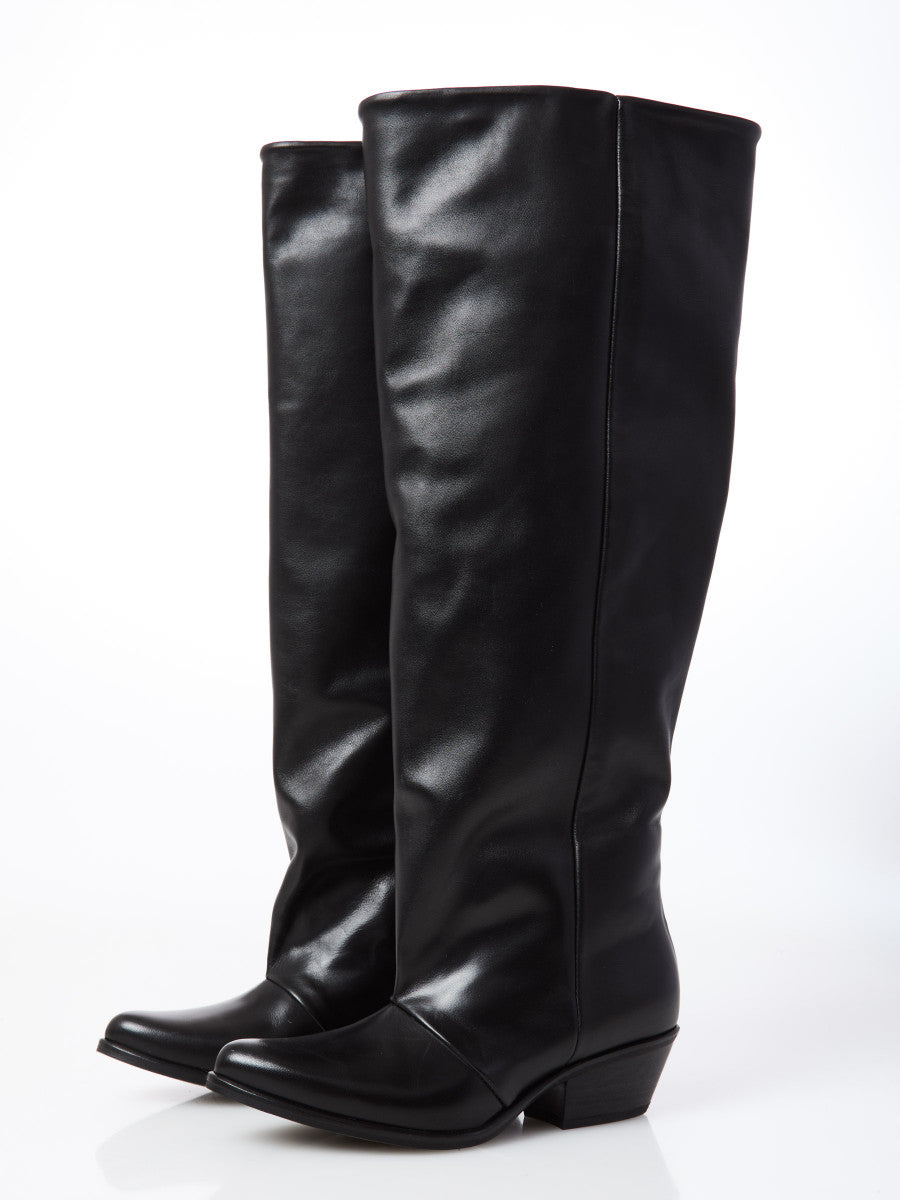 Black cowboy leather boots