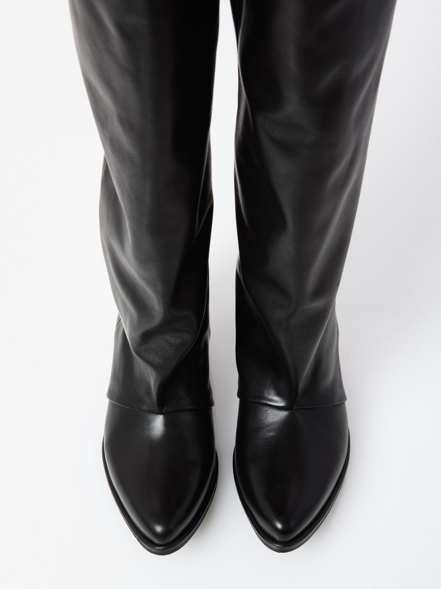 Black cowboy leather boots