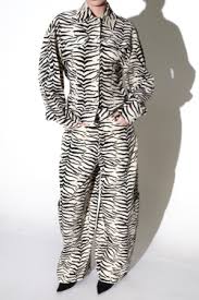 Zebra print corduroy cargo palazzo trousers and shirt