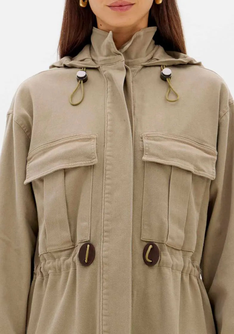 Khaki Structured Safari Parka coat