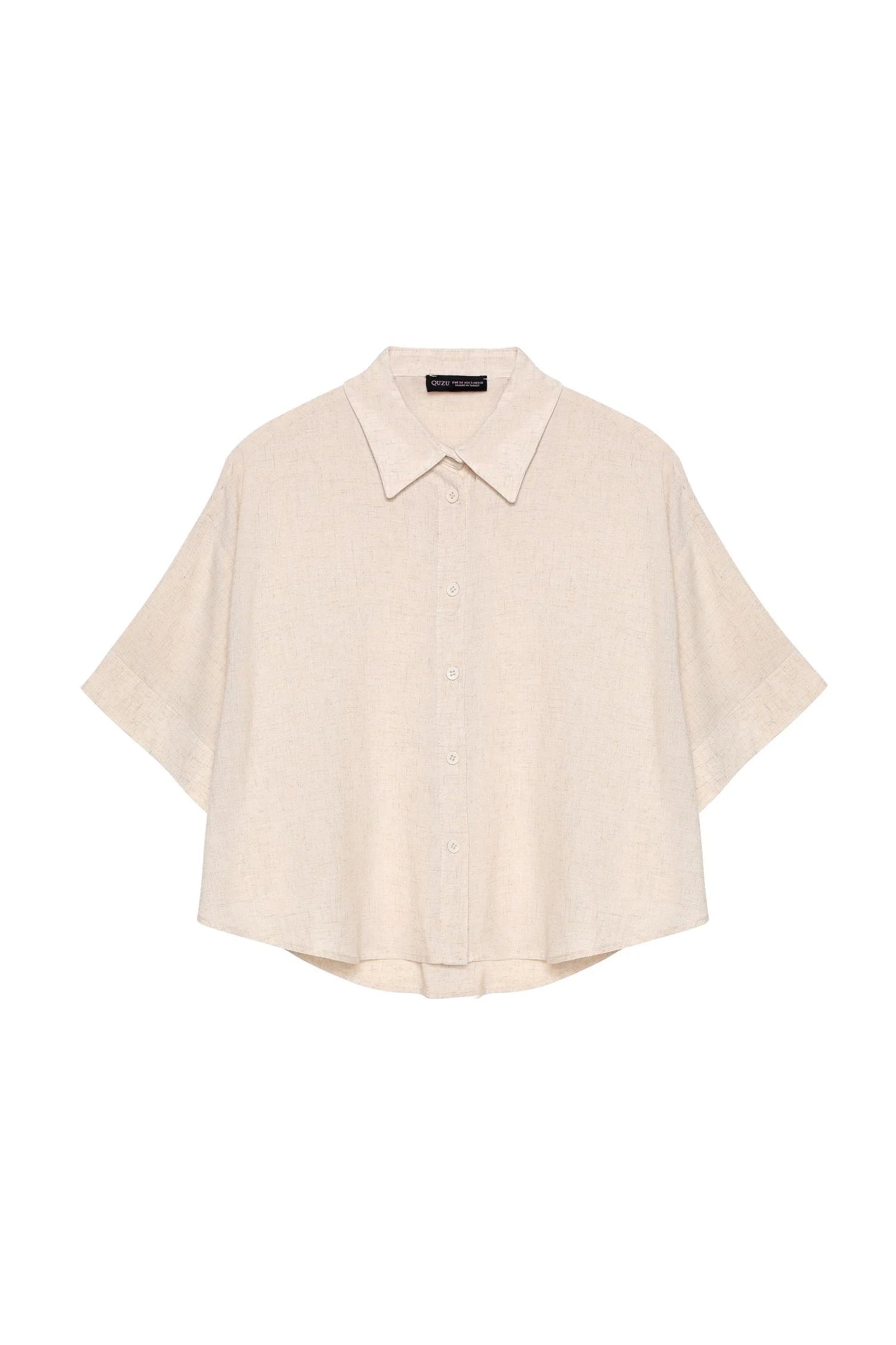 Beige linen crop shirt