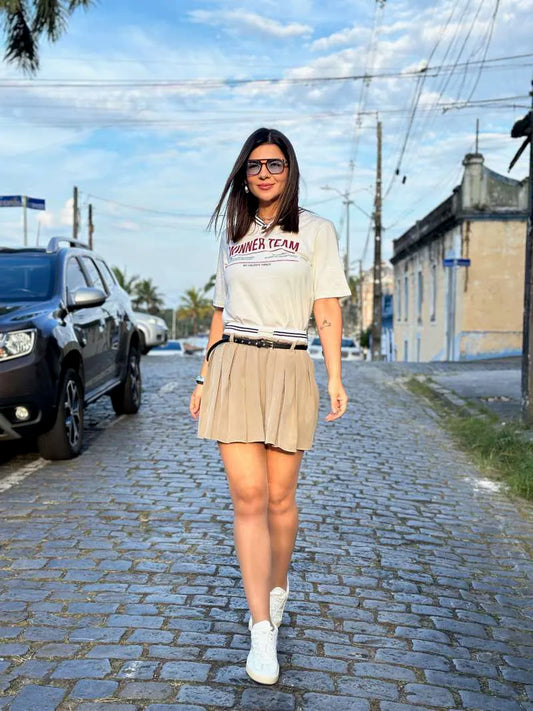 Pine color Mini pleated skirt