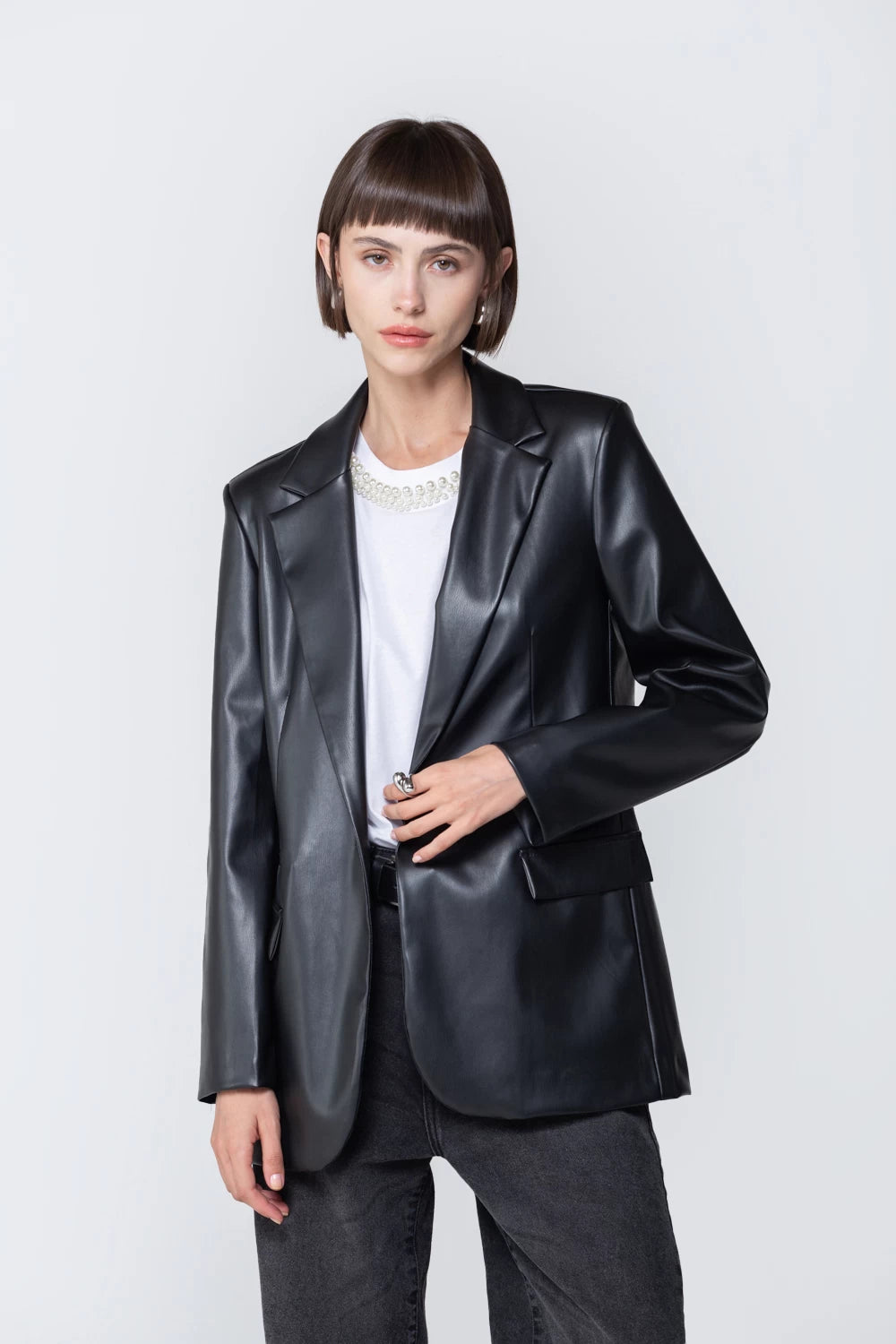 Dark Grey Eco leather blazer