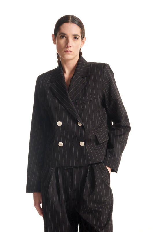 Black striped short blazer