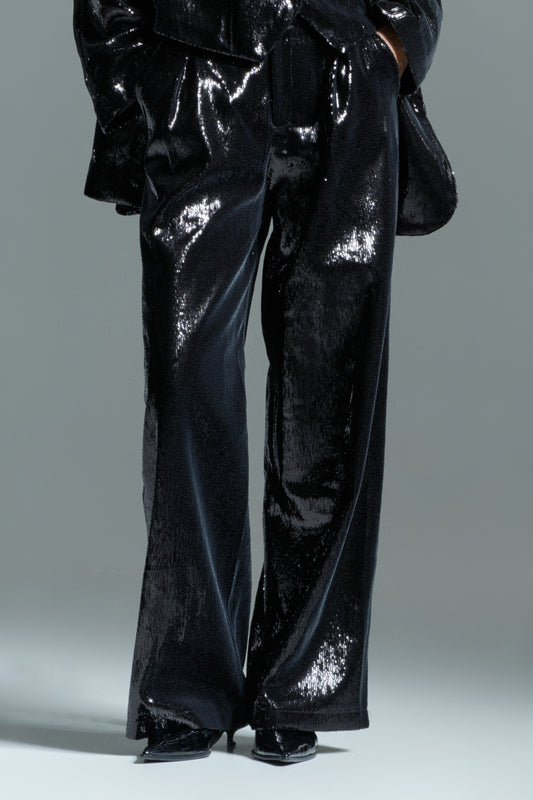 Sequin wide leg trouser