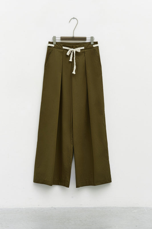Khaki cotton wide leg pants