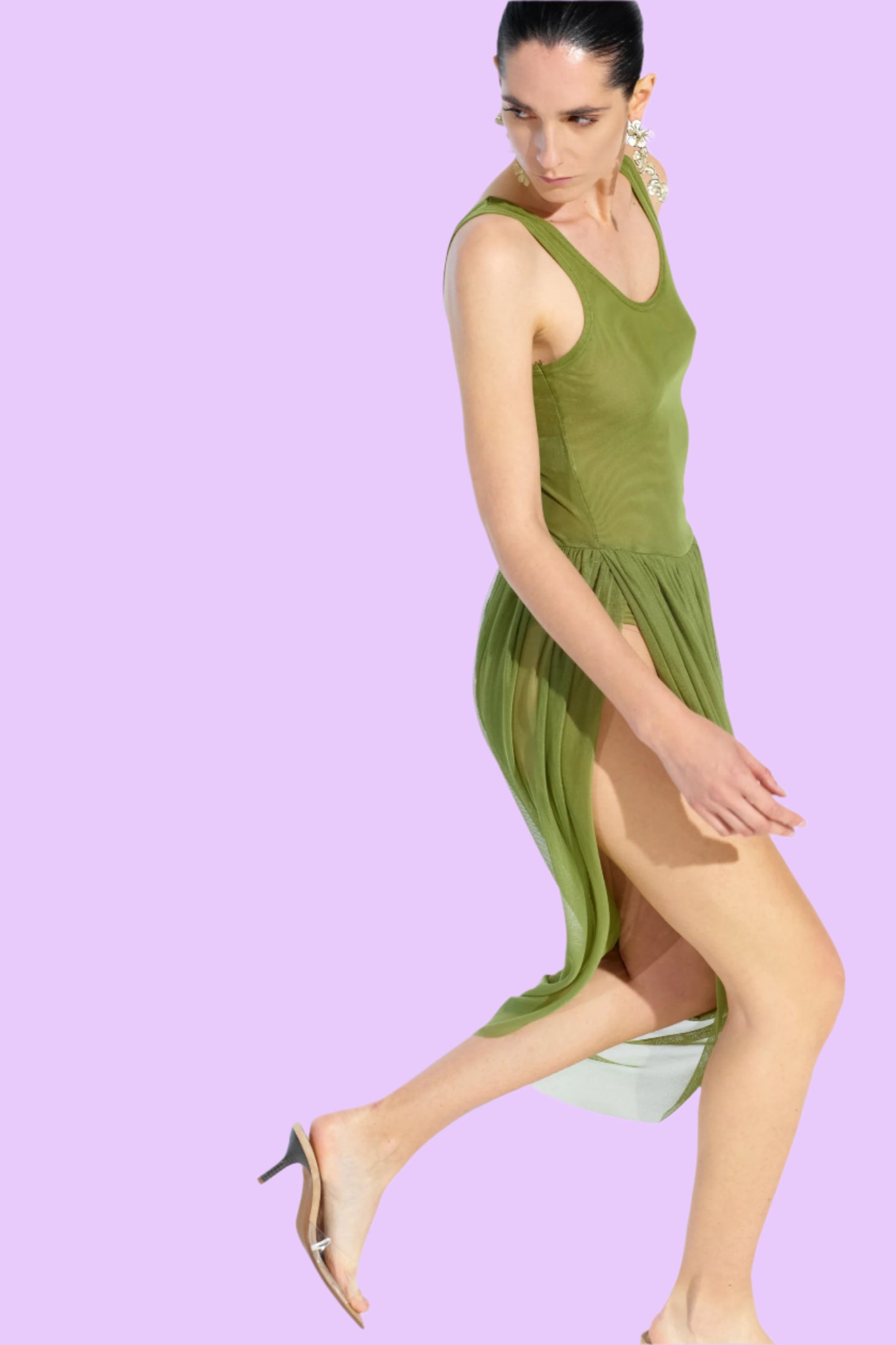 Tulle dress with drapes