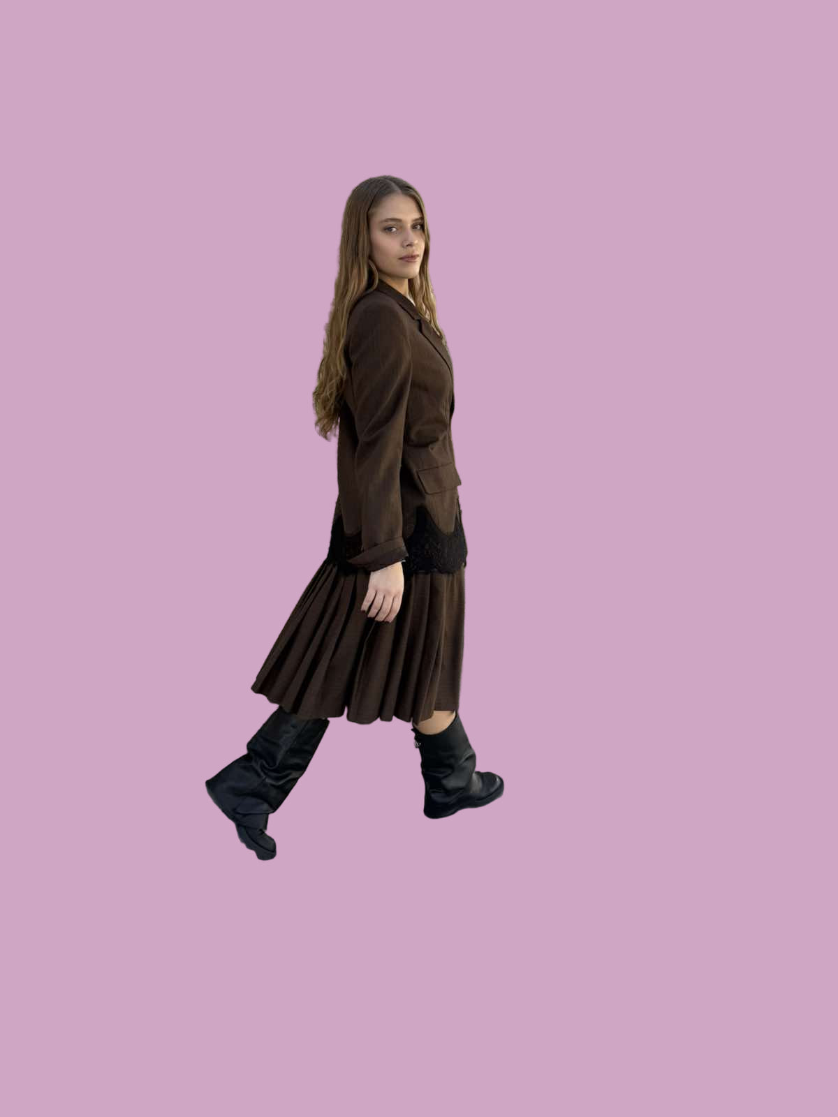 Brown blazer with lace detail