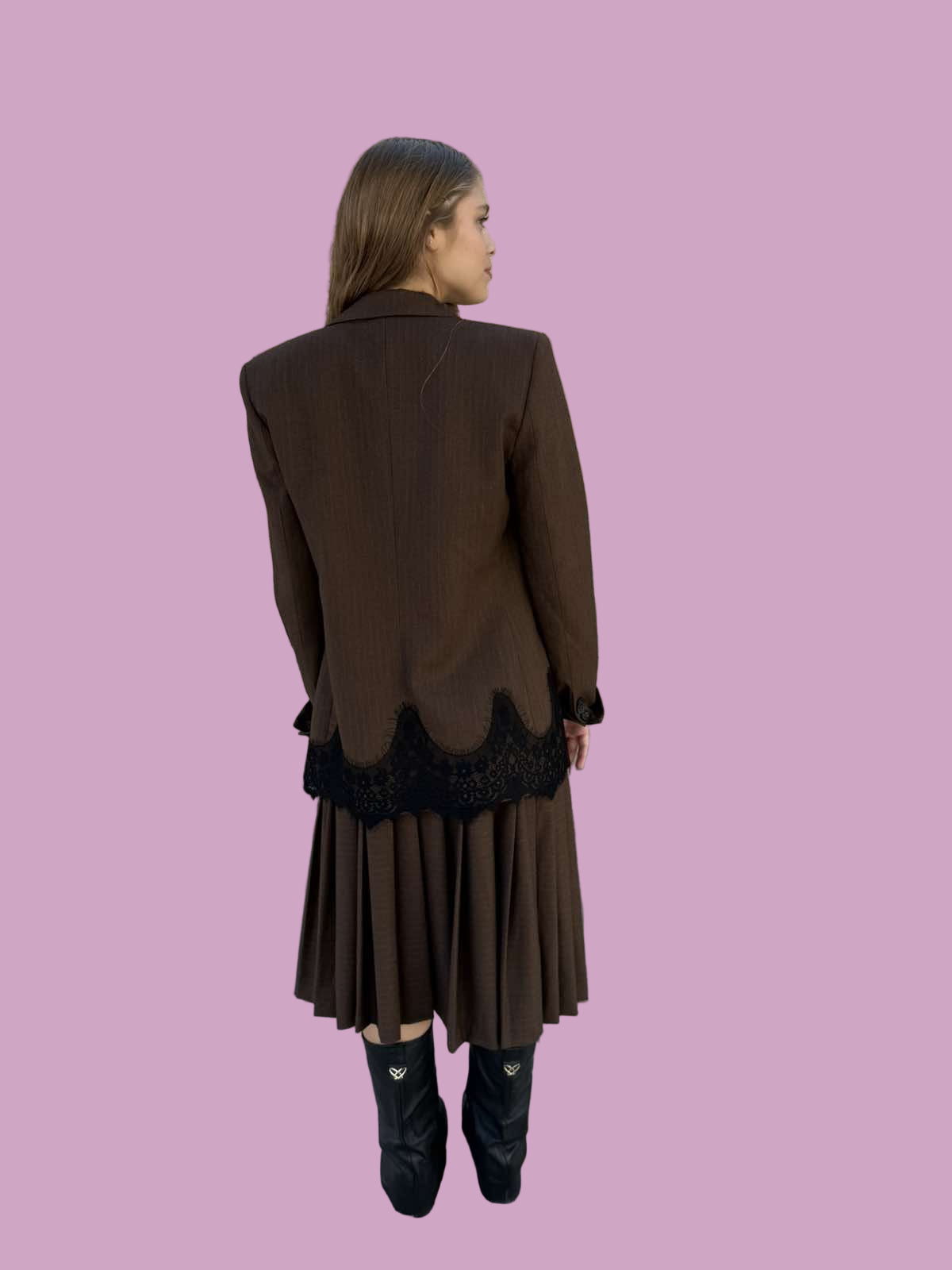 Brown blazer with lace detail