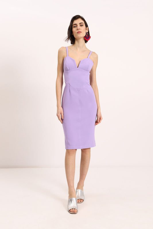 Solid-colour midi dress with sweetheart neckline