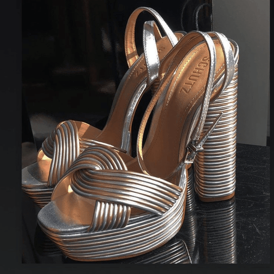 High Heals Platform Schutz Sandals Baroc Boutique 40 / Silver / Leather