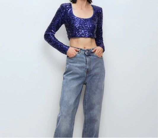 Sequin long sleeve crop Top Baroc Boutique