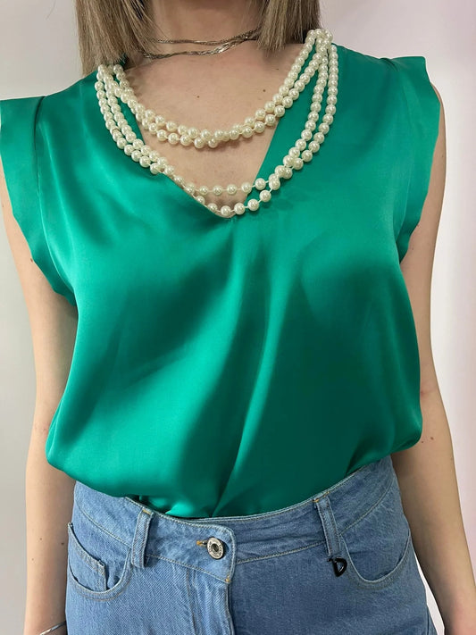 Sleeveless pearl Blouse Baroc Boutique