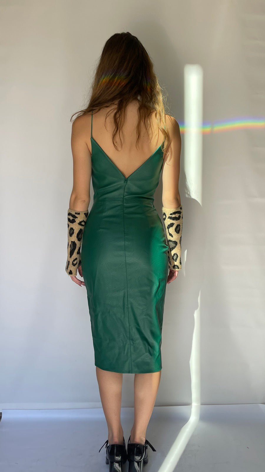 Stelios Koudounaris eco leather corsetry midi Dress Baroc Boutique SMALL / GREEN