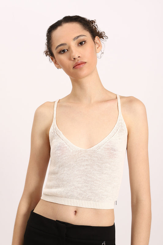Solid-colour crop top with spaghetti straps